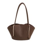 画像4: Leather woven fan-shaped shoulder tote underarm bag　 レザー編み込みファンシェイプドトートショルダーバッグ (4)