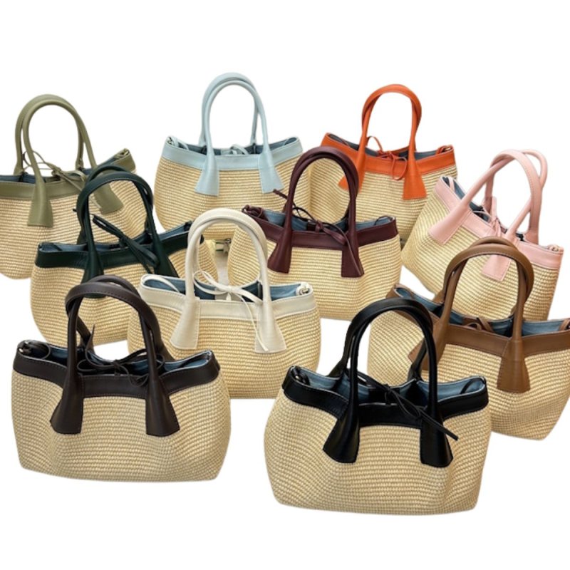 画像14: Leather-trimmed woven tote shoulder basket bag 　 レザートリミングかご籠トートショルダーバケットバッグ (14)