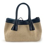画像1: Leather-trimmed woven tote shoulder basket bag 　 レザートリミングかご籠トートショルダーバケットバッグ (1)