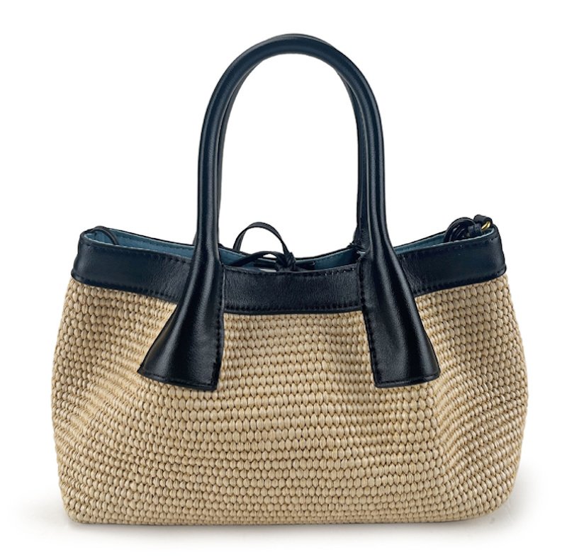 画像1: Leather-trimmed woven tote shoulder basket bag 　 レザートリミングかご籠トートショルダーバケットバッグ (1)