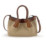 画像3: Leather-trimmed woven tote shoulder basket bag 　 レザートリミングかご籠トートショルダーバケットバッグ (3)