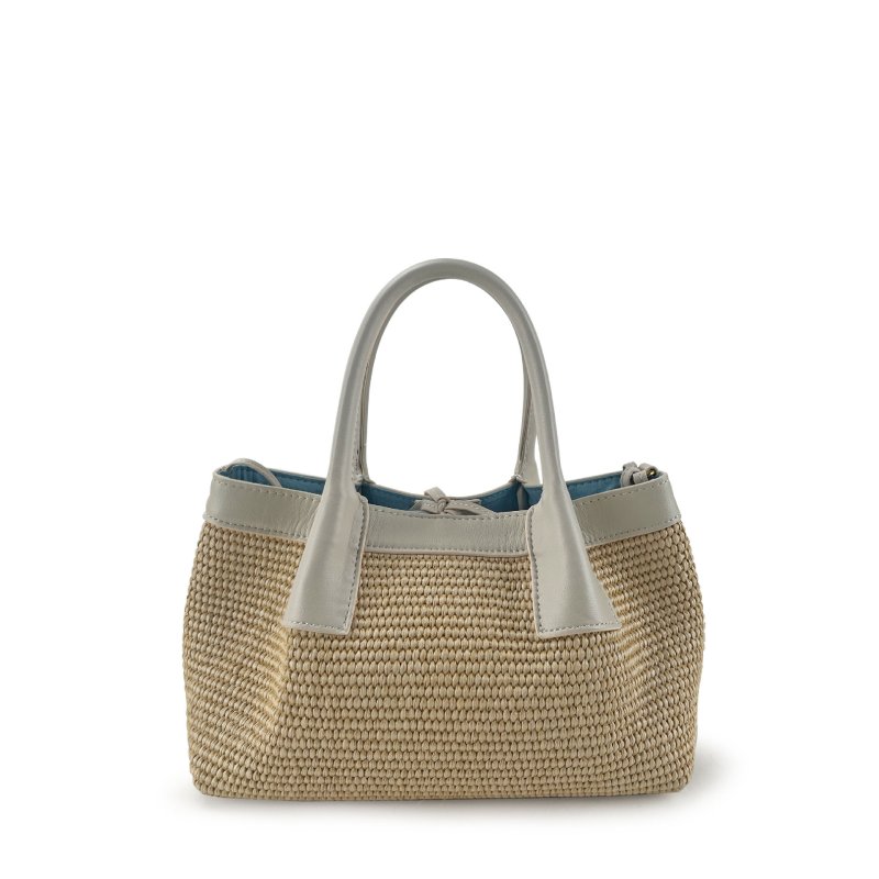 画像2: Leather-trimmed woven tote shoulder basket bag 　 レザートリミングかご籠トートショルダーバケットバッグ (2)