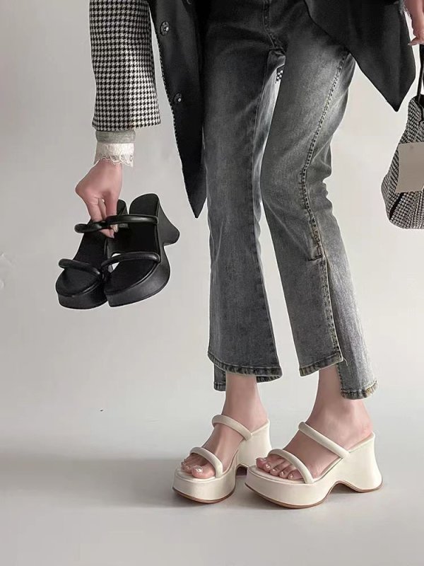 画像4:  Open-toe platform chunky high heel sandals　オープントゥ厚底チャンキーハイヒールサンダル (4)