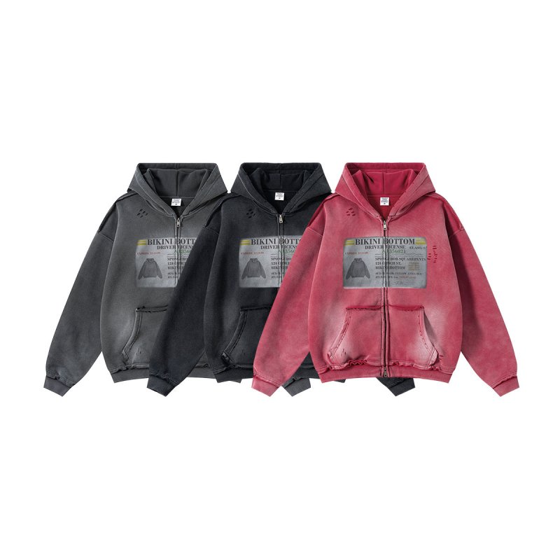 画像1: Bikini Bottom Distressed Vintage Style Hoodie　BIKINI BOTTOMダメージヴィンテージスタイルフーディ スウェット パーカー 男女兼用 ユニセックス (1)