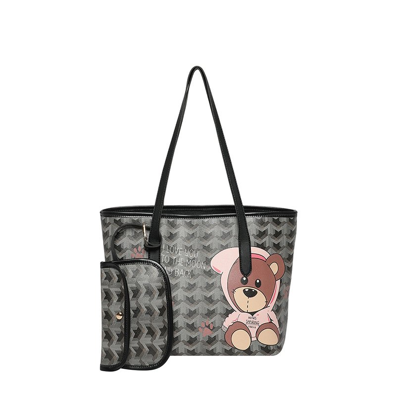 画像1: Baby Bear graffiti painting elements Cartoon graffiti shopping shoulder Tote Bag ベビーベア熊 落書き ペイントトートショルダー ショッピングバッグ (1)
