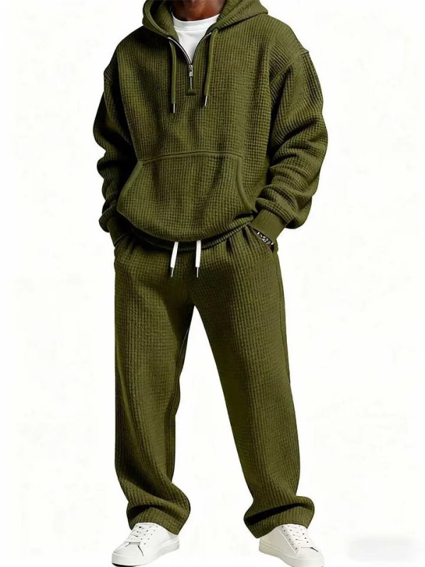 画像16: Unisex Waffle knit hooded sweatshirt & sweatpants set Jacket and Pants Set　ワッフルニット フーディスウェットシャツ＆スウェットパンツセットアップ上下  (16)