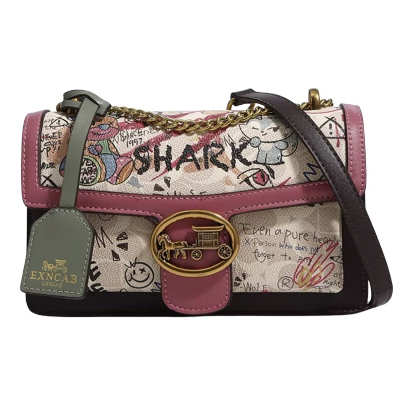 画像3: Woman’s graffiti Bear & Cat chain handbag chain scarf tote bag portable bucket bag グラフィック プリント ベア & キャット チェーン バケットバッグトート ショルダー ポシェット ハンドバック　 (3)