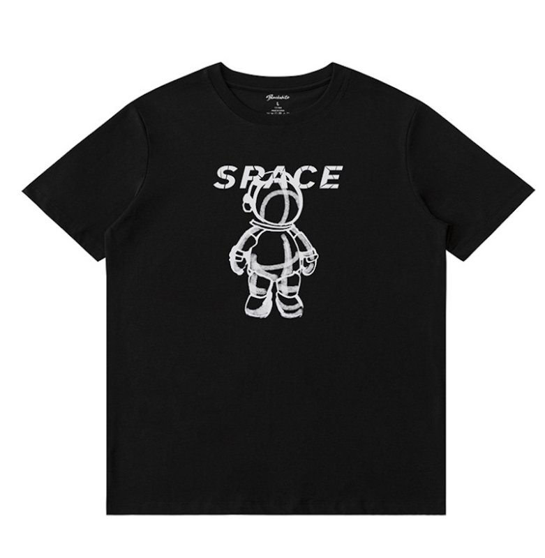 画像1: Unisex black white SPACE Astronaut Print  T-shirt  男女兼用 ユニセックススペース宇宙飛行士プリント 半袖 Tシャツ (1)