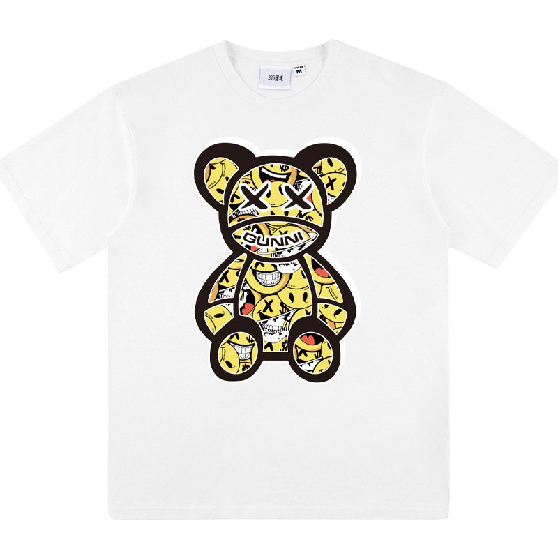 画像1: Unisex Smile kaws Bear prints T-shirt  男女兼用 ユニセックススマイルベアカウズプリント 半袖 Tシャツ (1)