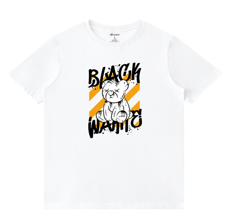 画像1: Unisex black white kaws Bear Teddy Bear Print  T-shirt  男女兼用 ユニセックスカウズベアテディーベアプリント 半袖 Tシャツ (1)
