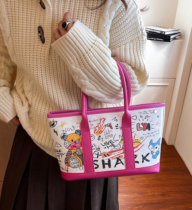 画像7: Woman’s Graphic Pop Art Bear Print Canvas Tote Shoulder Bag 　グラフィックポップアートベアプリントキャンバス トートショルダーバッグ (7)