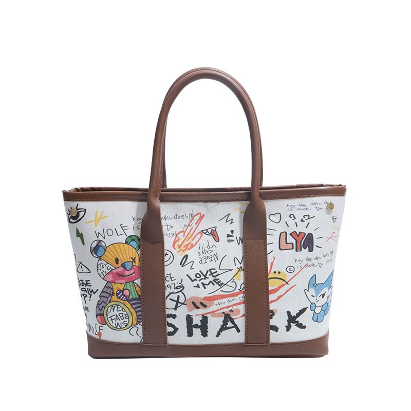 画像2: Woman’s Graphic Pop Art Bear Print Canvas Tote Shoulder Bag 　グラフィックポップアートベアプリントキャンバス トートショルダーバッグ (2)