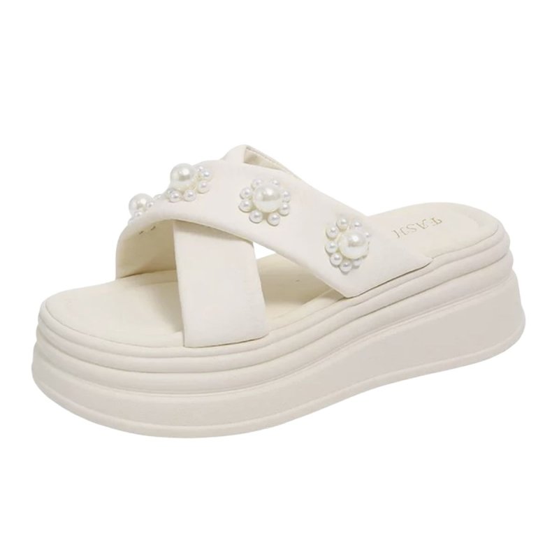 画像2: Women platform pearl cross wear sandals and slippers パール付きクロス 厚底 サンダル スリッパ (2)