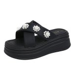 画像1: Women platform pearl cross wear sandals and slippers パール付きクロス 厚底 サンダル スリッパ (1)
