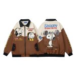 画像1: Muscle Snoopy & Charlie Brown embroideryJacket Jumper Stadium Jacket ユニセックス 男女兼用マッスル スヌーピー＆チャーリーブラウン 刺繍 レザー ジャケット MA1 ブルゾンスタジャン　 (1)