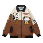 画像2: Muscle Snoopy & Charlie Brown embroideryJacket Jumper Stadium Jacket ユニセックス 男女兼用マッスル スヌーピー＆チャーリーブラウン 刺繍 レザー ジャケット MA1 ブルゾンスタジャン　 (2)