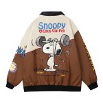 画像3: Muscle Snoopy & Charlie Brown embroideryJacket Jumper Stadium Jacket ユニセックス 男女兼用マッスル スヌーピー＆チャーリーブラウン 刺繍 レザー ジャケット MA1 ブルゾンスタジャン　 (3)