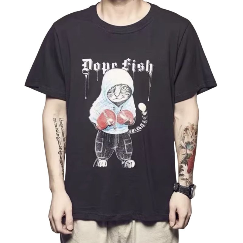 画像7: Men's Boxing Cat Print Short Sleeve T-Shirt ボクシングキャットプリント半袖Ｔシャツ (7)