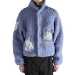 画像2: Blue Boa Coat JACKET baseball uniform jacket blouson UNISEX VARSITY JACKET WOVEN ユニセックス 男女兼用  ボア ラムウール フェイク ムートン コート スタジアムジャンパー スタジャン MA-1 ボンバー ジャケット ブルゾン (2)