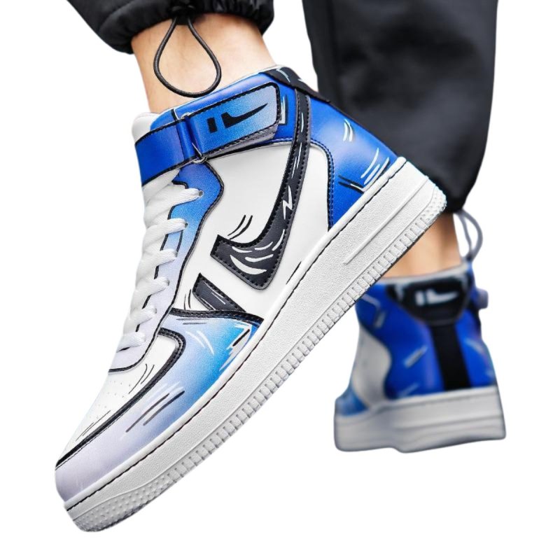 画像2:  Unisex Mens  high cut leather new collar sneakers ユニセックス メンズハイカットレザーニューカラー レースアップ スニーカー (2)