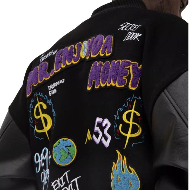 画像3: M.E.D.M MEDM Leather BASEBALL JACKET Stadium uniform jacket blouson ユニセックス 男女兼用 レザー スタジアムジャンパー スタジャン MA-1 ボンバー ジャケット ブルゾン トレンド MR. ENJOY DA MONEY ミスターエンジョイダマネー (3)