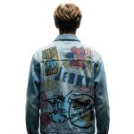 画像1: Tom & Jerry long-sleeved graffiti irregular printing loose  denim jacketmen and women loose denim jacket トム ＆ ジェリー ペイント Gジャン オーバーサイズデニムジャケットユニセッ クス男女兼用コート (1)