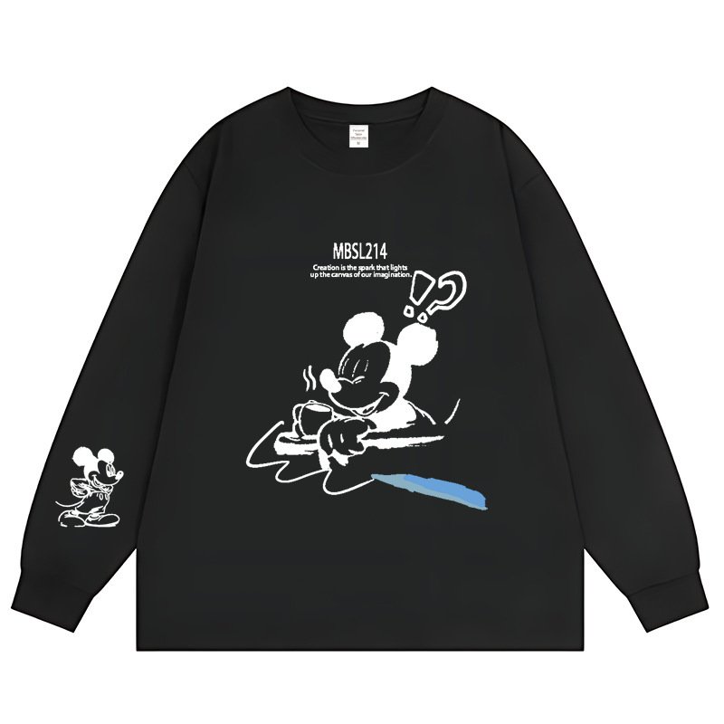 画像2: Unisex Coffee Time Mickey Mouse Print Long-Sleeve T-Shirt  男女兼用 ユニセックスコーヒータイムミッキーマウスプリント長袖Tシャツ (2)