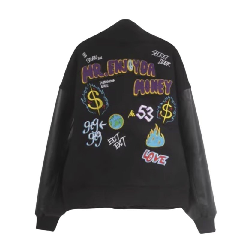 画像1: M.E.D.M MEDM Leather BASEBALL JACKET Stadium uniform jacket blouson ユニセックス 男女兼用 レザー スタジアムジャンパー スタジャン MA-1 ボンバー ジャケット ブルゾン トレンド MR. ENJOY DA MONEY ミスターエンジョイダマネー (1)