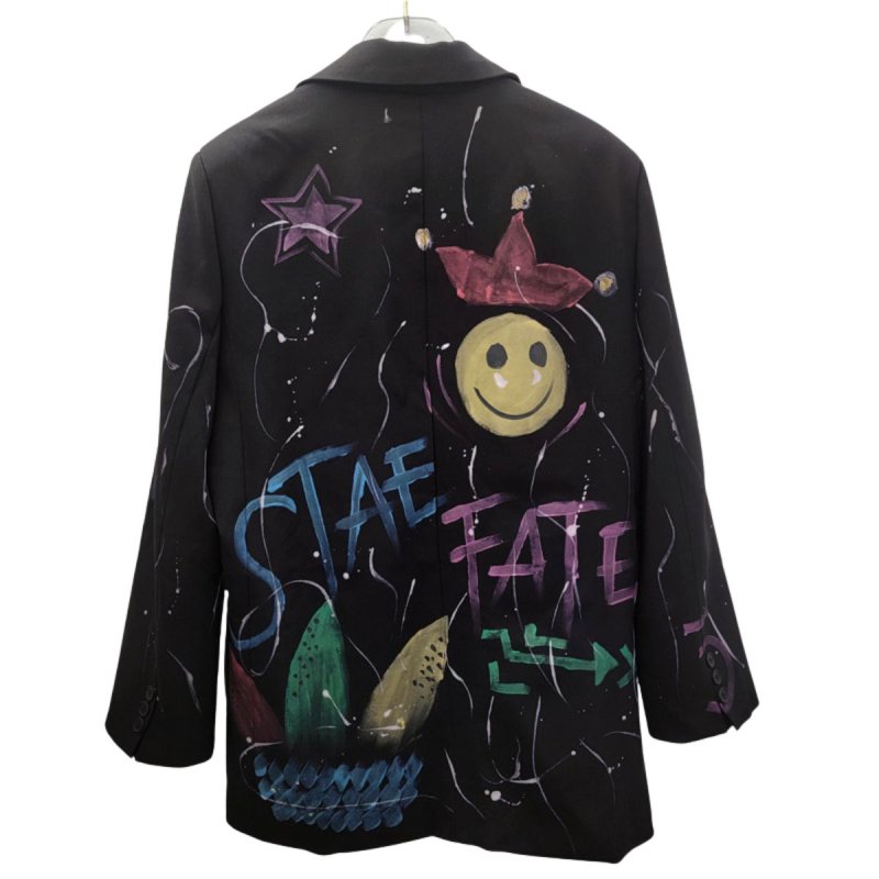 画像2: Women's Graffiti Paint Blazer Jacket 落書き グラフィック グラフィティ ペイント ラペル ブレザー ジャケット 　 (2)