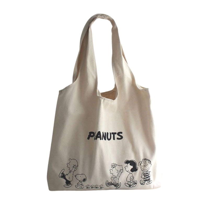 画像2: Snoopy&Woodstock & Friends Canvas Shoulder Tote Bag スヌーピー＆ウッドストック＆フレンズ キャンバスバッグ ショルダートートエコショッピングバッグ  (2)