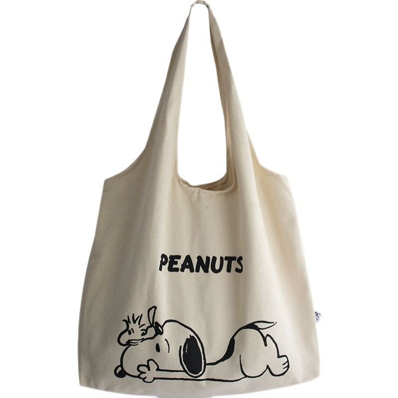画像1: Snoopy&Woodstock & Friends Canvas Shoulder Tote Bag スヌーピー＆ウッドストック＆フレンズ キャンバスバッグ ショルダートートエコショッピングバッグ  (1)