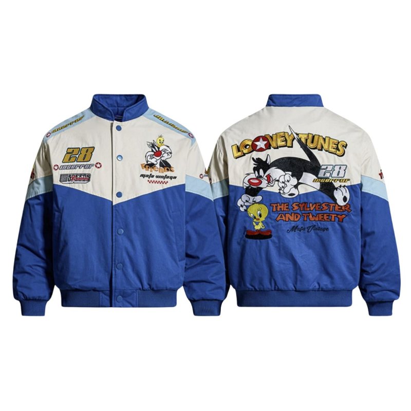 画像3: Unisex Looney tunes tweety blue stadium jacket baseball uniform blouson  ユニセックス 男女兼用 ルーニー・テューンズ トゥイーティー ブルー スタジアムジャンパー スタジャン MA-1 ボンバー ジャケット ブルゾン (3)