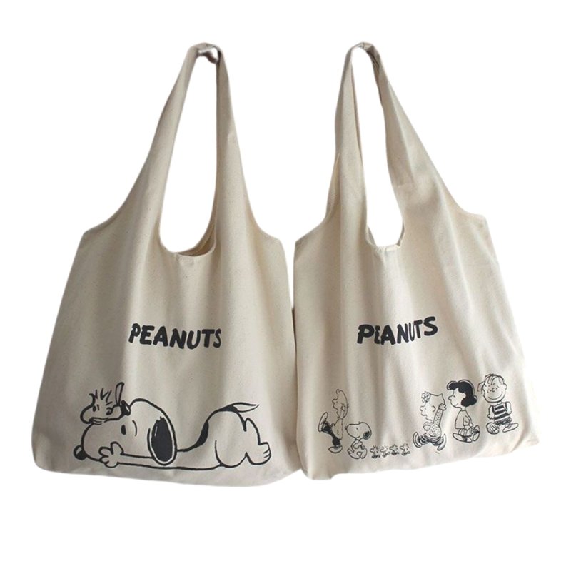 画像3: Snoopy&Woodstock & Friends Canvas Shoulder Tote Bag スヌーピー＆ウッドストック＆フレンズ キャンバスバッグ ショルダートートエコショッピングバッグ  (3)