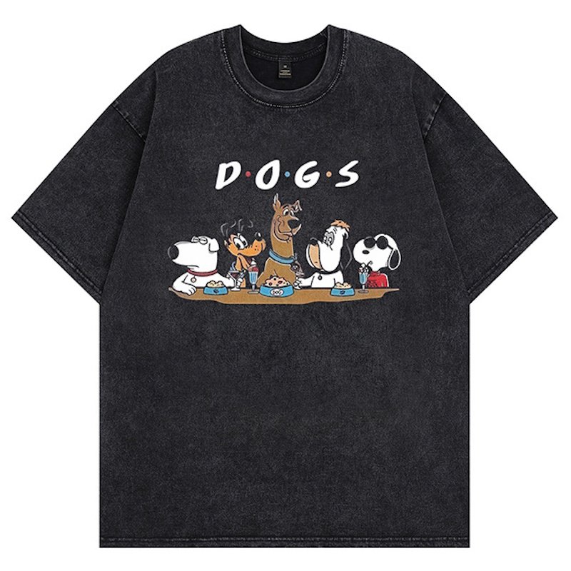 画像1: Vintage Style Snoopy and his dog friends print Short Sleeve T-Shirt　ユニセックス 男女兼用ヴィンテージスタイルスヌーピー＆ドッグフレンドプリント半袖  Tシャツ (1)