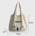画像4: Snoopy&Woodstock & Friends Canvas Shoulder Tote Bag スヌーピー＆ウッドストック＆フレンズ キャンバスバッグ ショルダートートエコショッピングバッグ  (4)