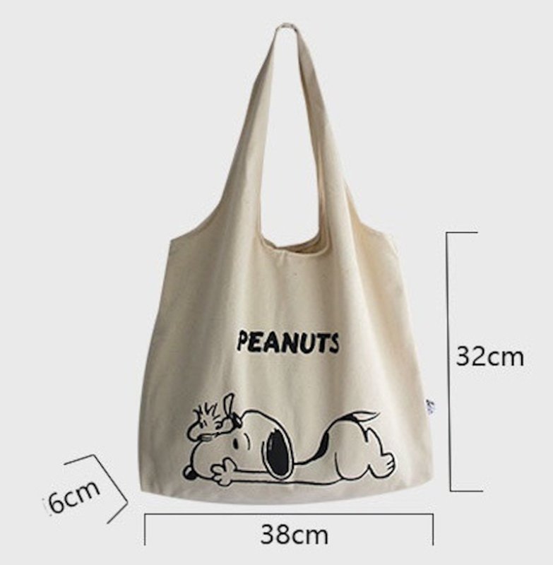 画像4: Snoopy&Woodstock & Friends Canvas Shoulder Tote Bag スヌーピー＆ウッドストック＆フレンズ キャンバスバッグ ショルダートートエコショッピングバッグ  (4)
