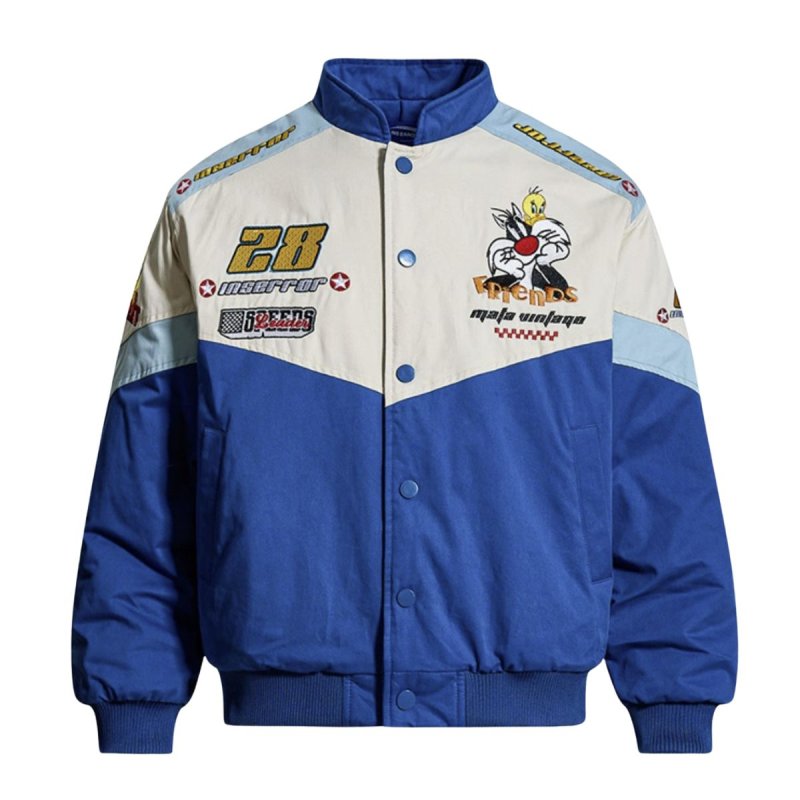 画像2: Unisex Looney tunes tweety blue stadium jacket baseball uniform blouson  ユニセックス 男女兼用 ルーニー・テューンズ トゥイーティー ブルー スタジアムジャンパー スタジャン MA-1 ボンバー ジャケット ブルゾン (2)