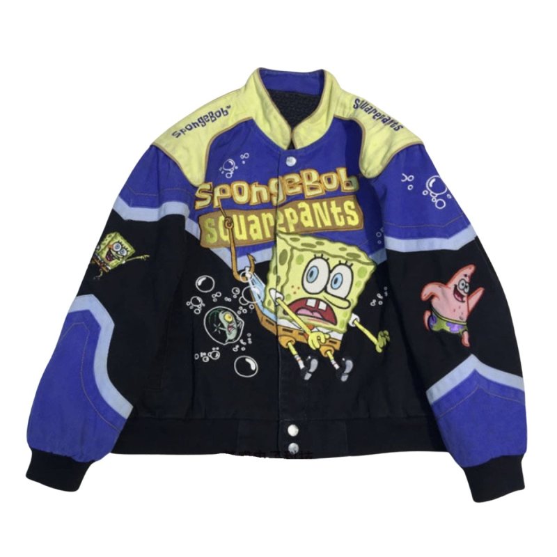 画像1: Unisex Spongebob Racing Jacket stadium jacket baseball uniform blouson ユニセックス 男女兼用 スポンジボブ レーシングジャケット スタジアムジャンパー スタジャン MA-1 ボンバー ジャケット ブルゾン (1)