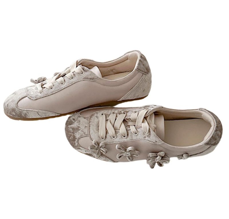 画像1: 3D Flower Retro Lace-Up Sneakers　３Dフラワー付きレースアップスニーカー (1)