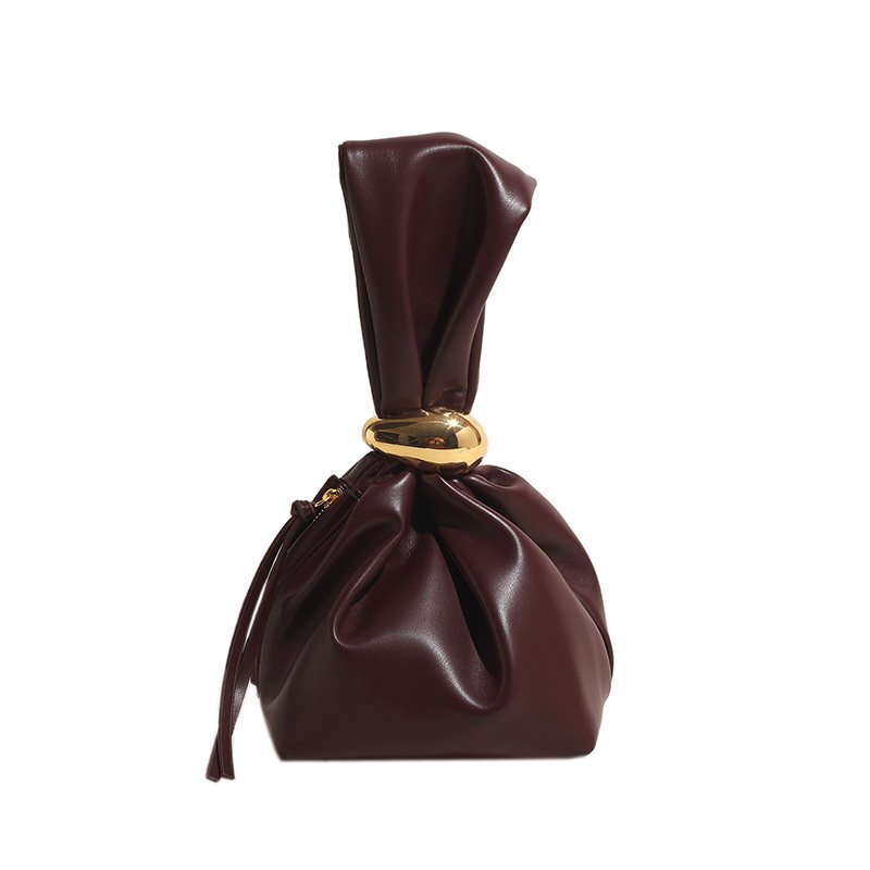 画像4: Retro bucket-wrapped wrinkled simple leather small  tote  bag　バケットラップレザートートメタルスモールバッグ (4)