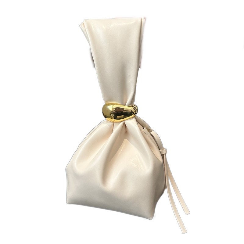 画像2: Retro bucket-wrapped wrinkled simple leather small  tote  bag　バケットラップレザートートメタルスモールバッグ (2)