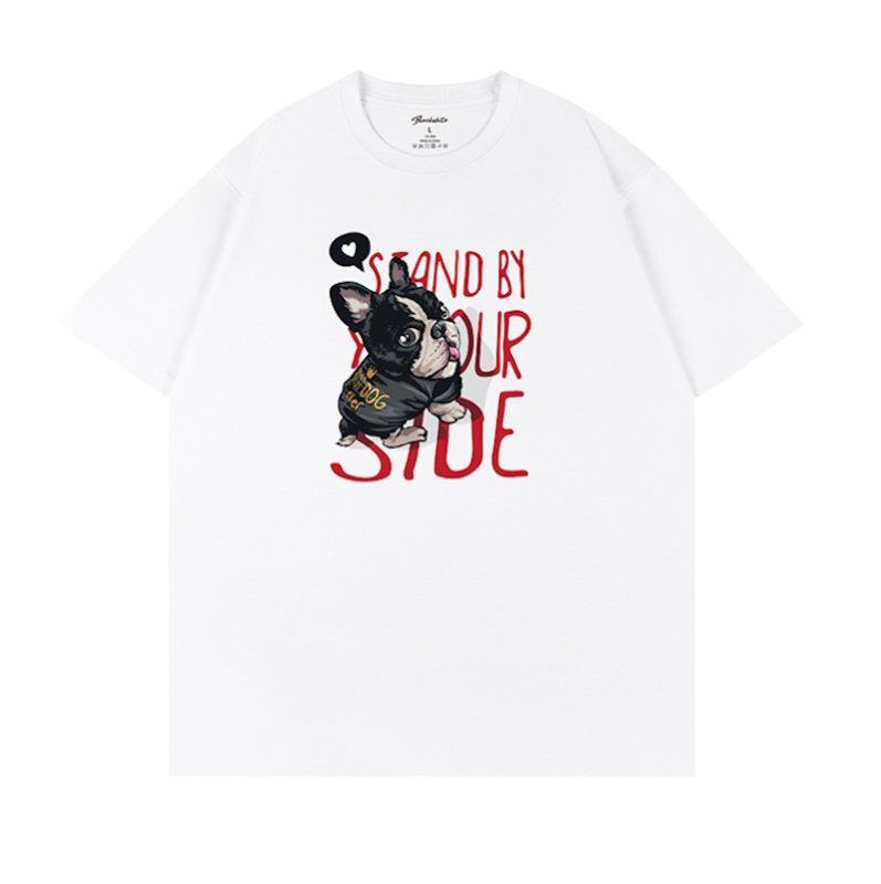 画像1: Unisex black white Cute Bulldog Print  T-shirt  男女兼用 ユニセックスキュートブルドッグプリント 半袖 Tシャツ (1)