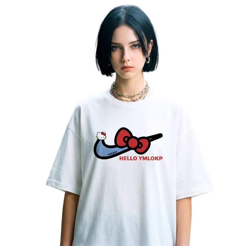 画像1: Hello Kitty  x Bow Sweat Swoosh Tshirts ユニセックス男女兼用 ハローキティ リボンx スウォッシュ Tシャツ (1)