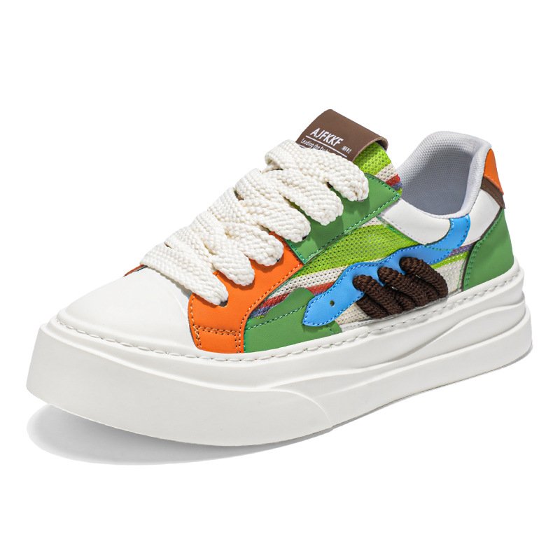 画像10: Men's Shoes: Color-Matching Breathable Lace-Up Sneakers　男女兼用ユニセックスプラットフォーム厚底カラーマッチングブリーザブルレースアップスニーカー シューズ (10)