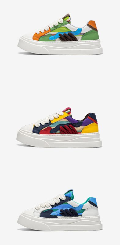 画像9: Men's Shoes: Color-Matching Breathable Lace-Up Sneakers　男女兼用ユニセックスプラットフォーム厚底カラーマッチングブリーザブルレースアップスニーカー シューズ (9)