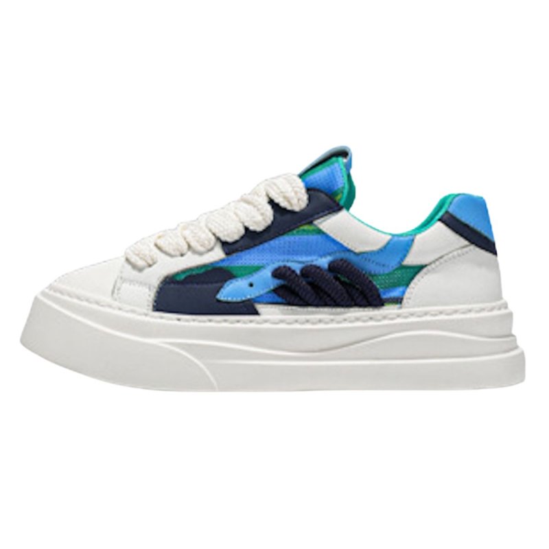 画像1: Men's Shoes: Color-Matching Breathable Lace-Up Sneakers　男女兼用ユニセックスプラットフォーム厚底カラーマッチングブリーザブルレースアップスニーカー シューズ (1)