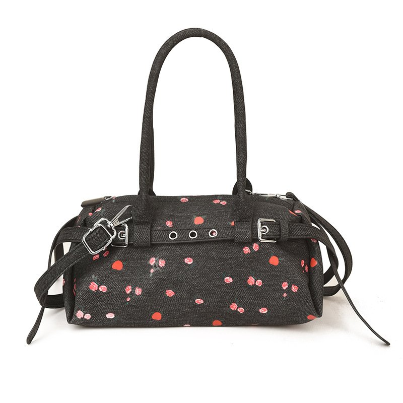 画像1: Denim floral tote shoulder bag　花柄フラワー デニム3wayトートショルダー斜め掛けバッグ (1)