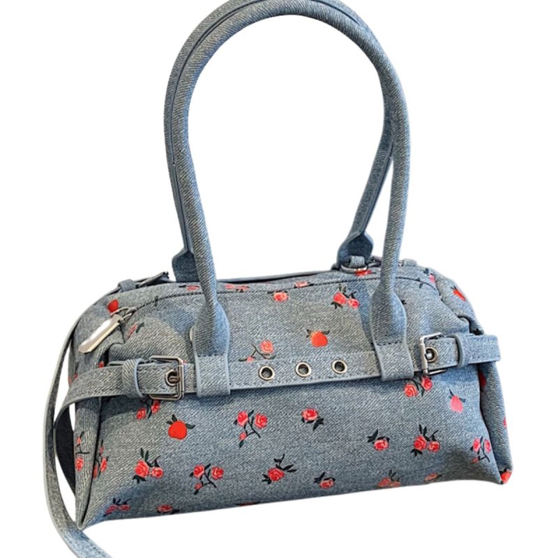 画像2: Denim floral tote shoulder bag　花柄フラワー デニム3wayトートショルダー斜め掛けバッグ (2)