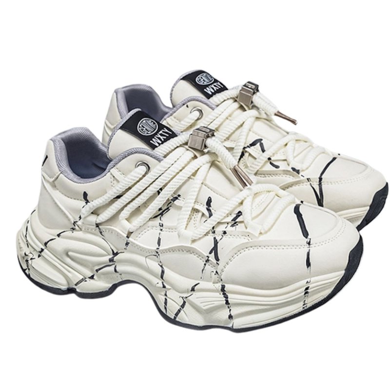 画像3: Chunky sole platform leather lace-up　男女兼用ユニセックスプラットフォーム厚底ペイントレザーレースアップスニーカー シューズ (3)