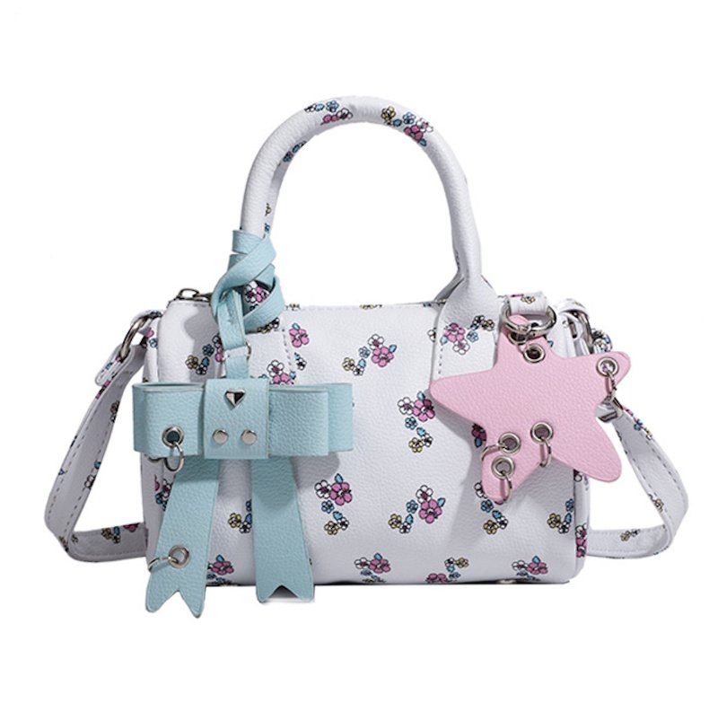 画像1: Star and floral pattern leather 3-way tote shoulder pouch bag　星 花柄 レザー3wayトートショルダーポシェットバッグ (1)